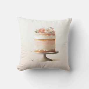 Coussin Gâteau Floral Élégant Rose Pêche Cuisine Boulanger