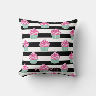 Coussin Gâteaux personnalisés, rayures noires et blanches