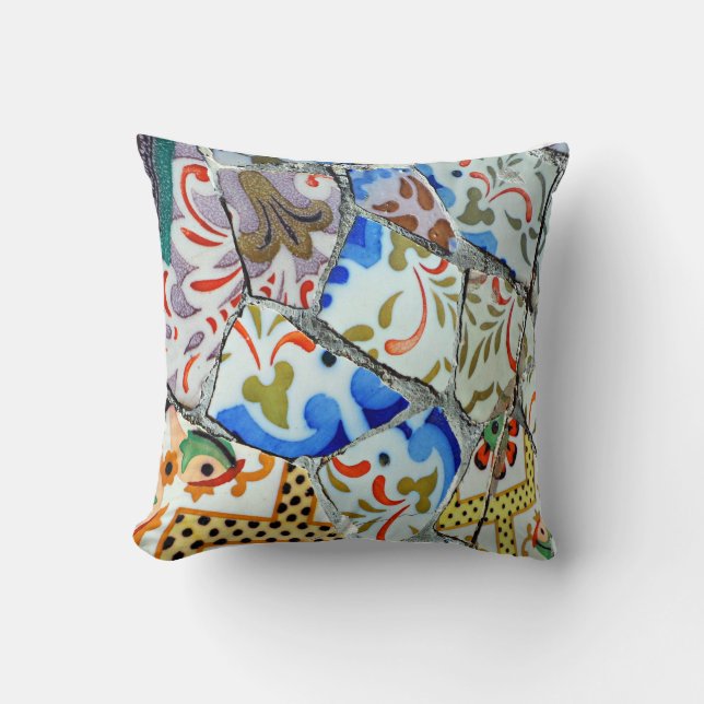 Coussin Gaudi's Park Guell mosaïque carreaux céramique orn (Recto)