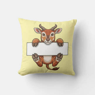 Coussin Gazelle Mignonne Tenant un Panneau Vierge Dessin A