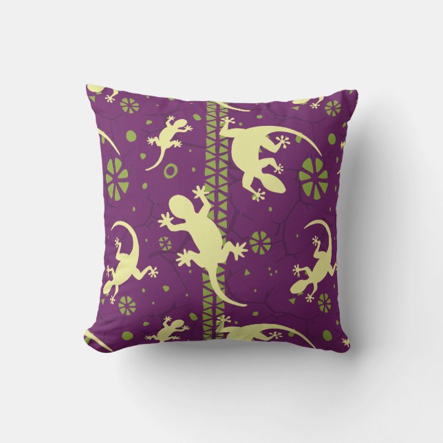 Coussin Gecko Lizards Imprimer Motif ethnique vert violet (Recto)
