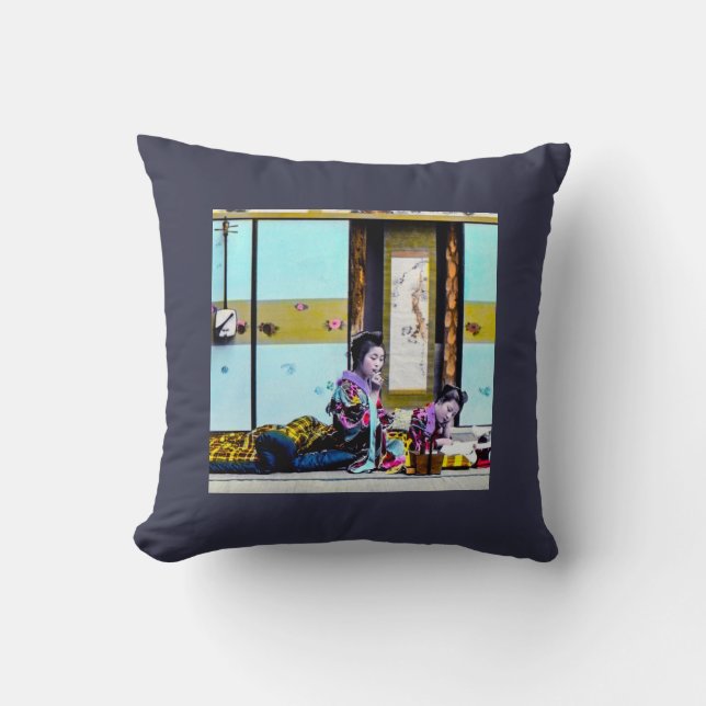 Coussin Geisha deux fumant avant cru Japon de lit (Recto)