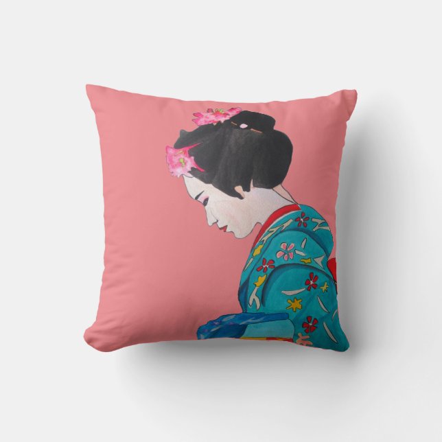Coussin Geisha moderne japonais avec fleurs de cerisier ro (Recto)