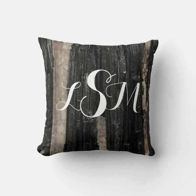 Coussin Gemstone noir et blanc Gem rayé Ajouter Monogramme (Recto)