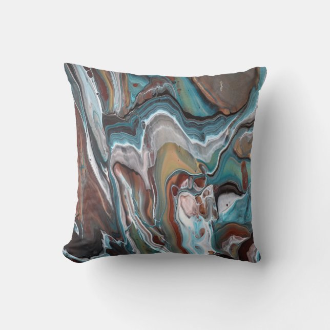 Coussin Géode d'Agate Brown Bleu Abstrait Fluid Art (Recto)