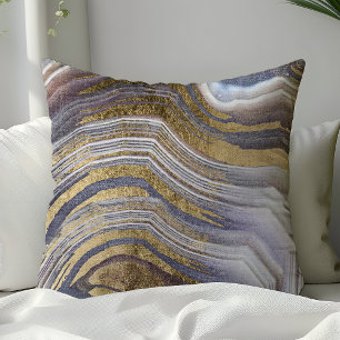 Coussin Géode de pierre précieuse d'agate grise et dorée M