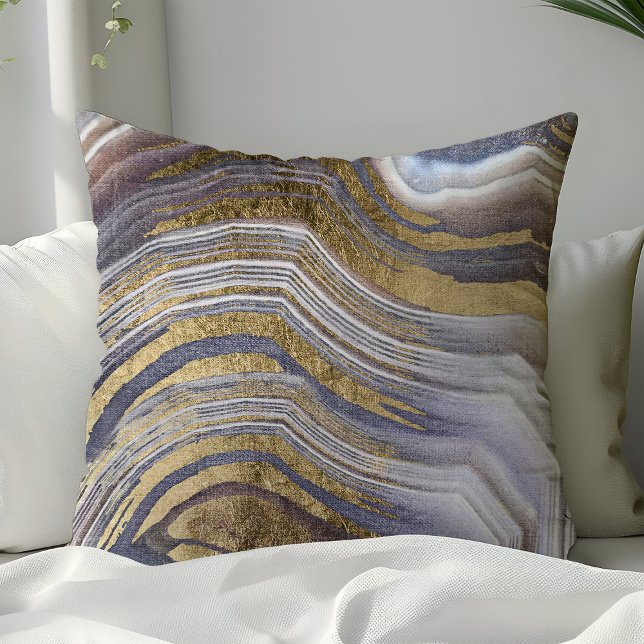 Coussin Géode de pierre précieuse d'agate grise et dorée M (Créateur téléchargé)