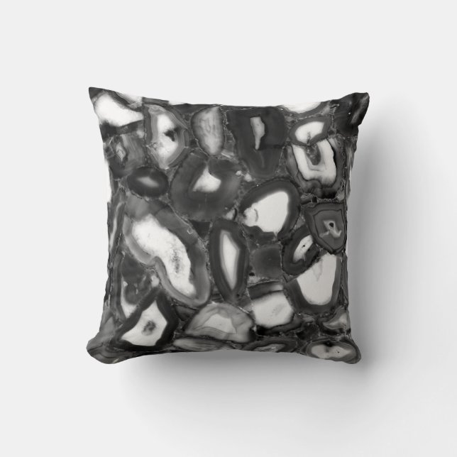 Coussin Géode des agates Abstraites en noir blanc (Recto)