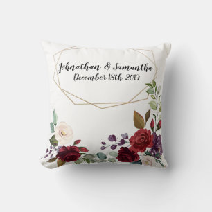 Coussin Géomet d'or de Roses blanches de 16 po x 16 po per