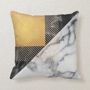 Coussin Géométrie linéaire des Carrés d'argent noir en