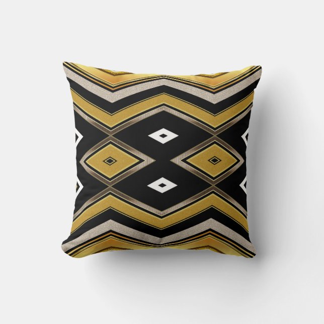 Coussin Géométrie moderne Art Déco Black Gold ZigZag Cuisi (Recto)