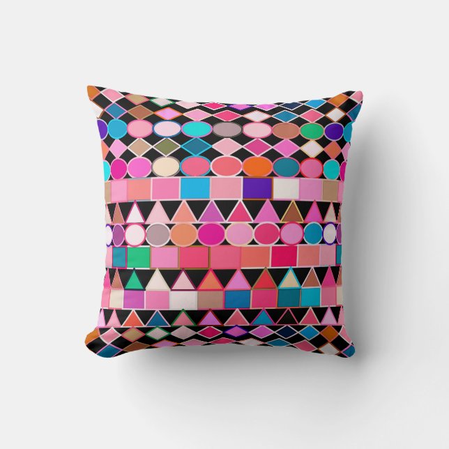 Coussin Géométrie Tribale moderne, couleurs de bijoux sur  (Recto)