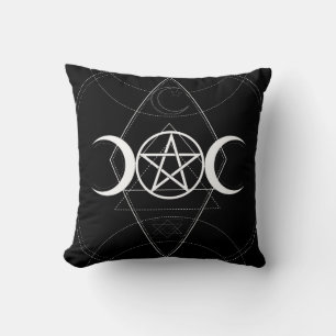 Coussin Géométrie Triple Lune Pentagramme Noir & Blanc Wic