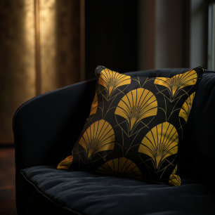 Coussin Géométrie Ventilateur Art Déco - Luxe Déco Noir & 
