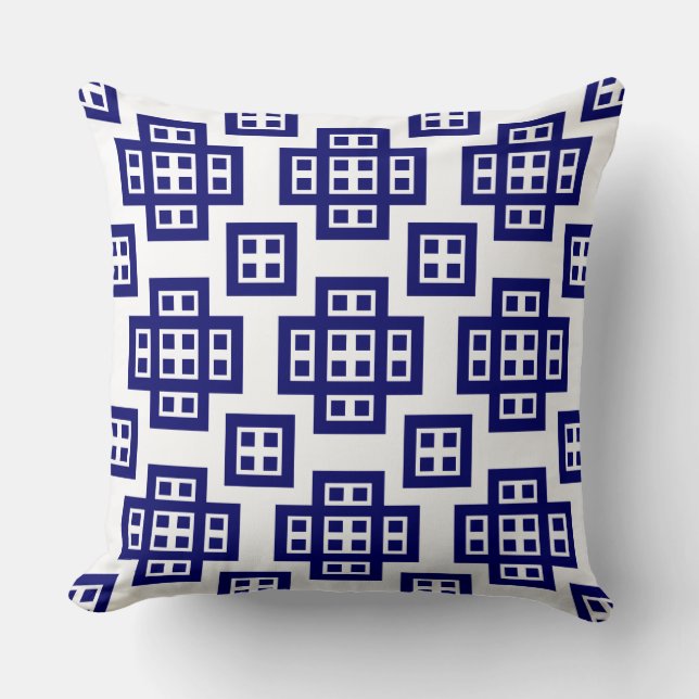 Coussin Géométrique 030614 - Marine profonde en blanc (Recto)