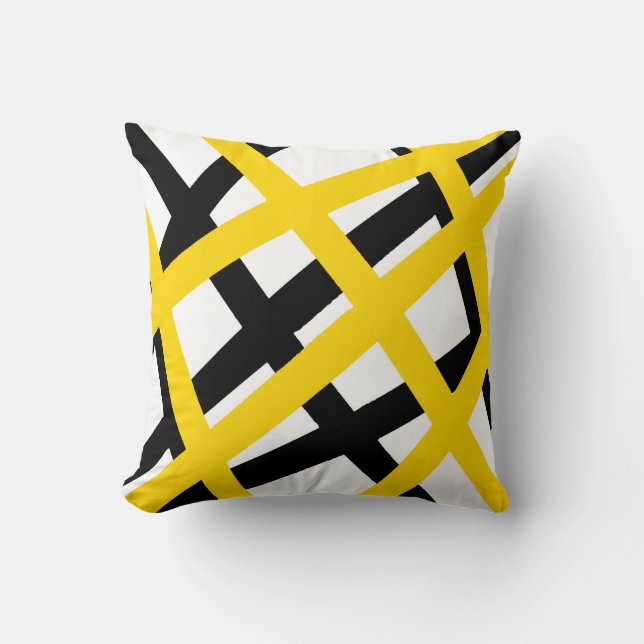 Coussin Géométrique à bande noire jaune (Recto)