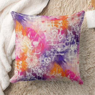 Coussin Géométrique Abstrait Gras - Texture Pinceau Grunge