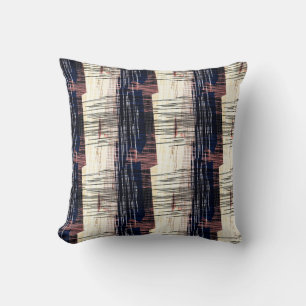 Coussin géométrique, abstrait, rayé, bleu, beige, marro