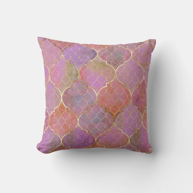 Coussin Géométrique Abstraite : Aquarelle d'or marocaine (Recto)