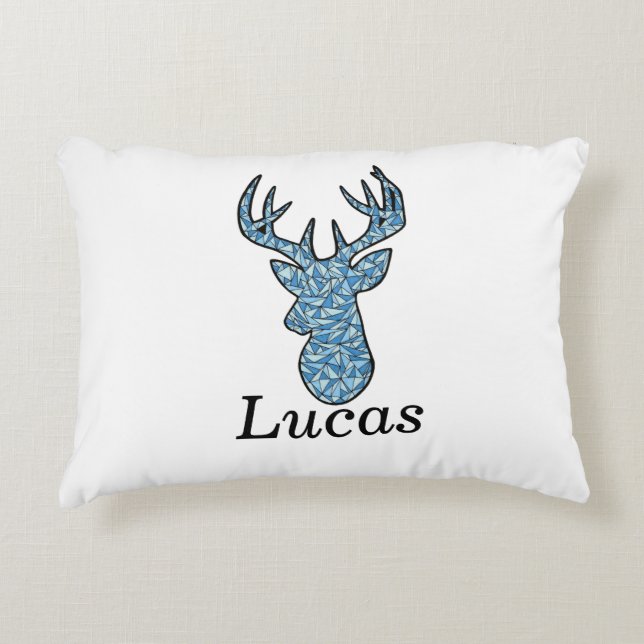 coussin géométrique bleu de tête de cerfs communs (Devant)