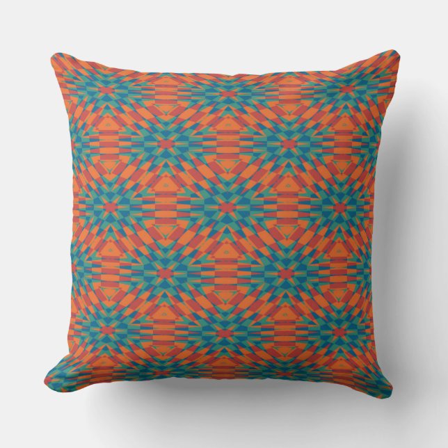Coussin géométrique bleu, turquoise, rouge et orange (Recto)