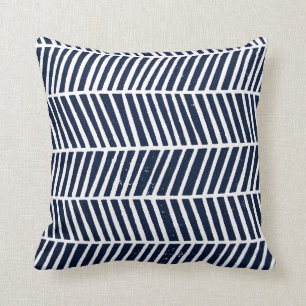 Coussin géométrique de zigzag moderne de bleu