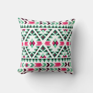 Coussin Géométrique ethnique, aquarelle peinte à la main