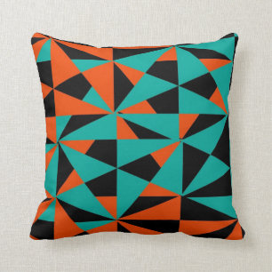 Coussin Géométrique Gras Rétro Funky Orange Noir Turquo