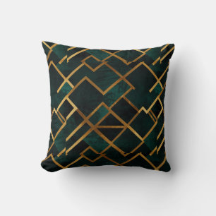 Coussin Géométrique Luxueux Or et Émeraude