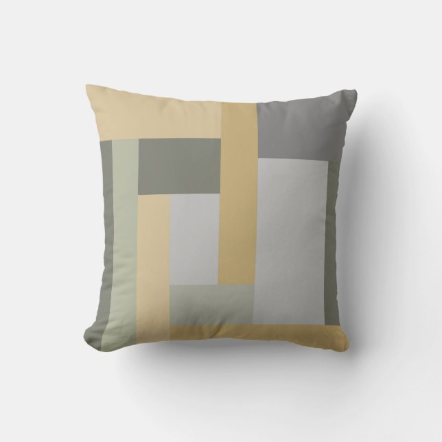 Coussin Géométrique, pastel, vert, moutarde jaune, gris (Recto)