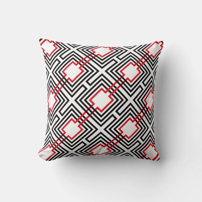 Coussin Géométrique rouge et blanc noir (Recto)