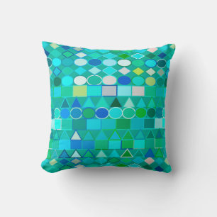 Coussin Géométrique Tribal Moderne, Verre de Mer Aqua et B
