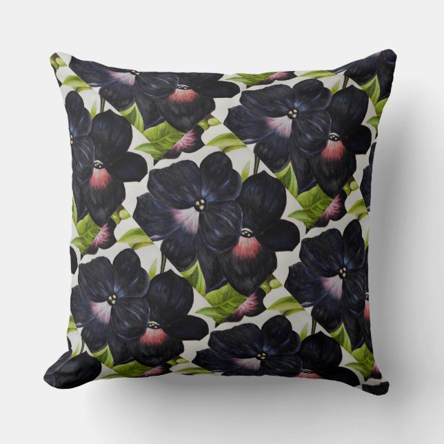 Coussin Georgia O'Keefe 1925 Pétunias noir et pourpre (Recto)
