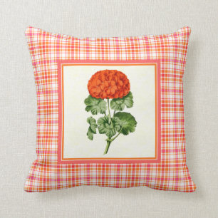 Coussin Géranium orange vintage avec la frontière de mot