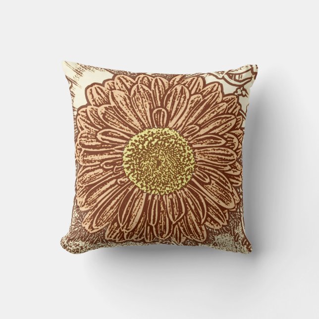 Coussin Gerbera Daisy Block Imprimer - brun et bronze (Recto)