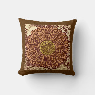 Coussin Gerbera Daisy Block Imprimer, Chocolat Brown et Ta