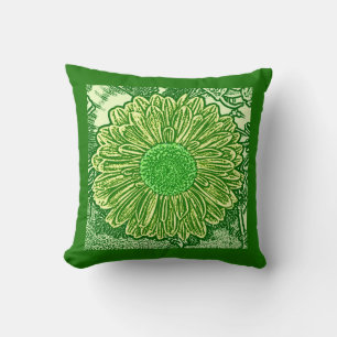 Coussin Gerbera Daisy Block Imprimer - vert citron