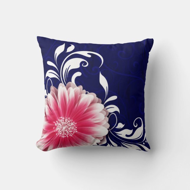 Coussin Gerbera Daisy Fancy Scroll| fuchsia marine (Recto)