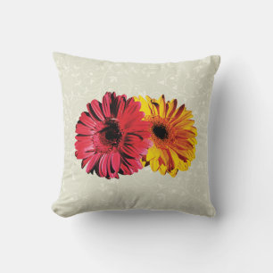 Coussin Gerbera marguerite jaune et rouge