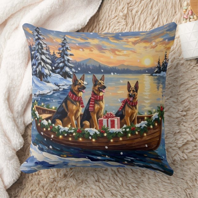Coussin German Shepherd Christmas Boat Holiday (Couverture)