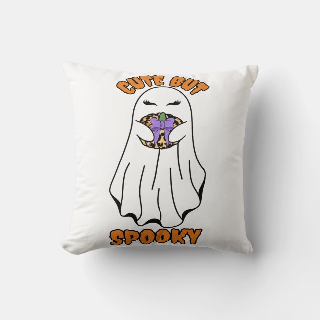 Coussin Ghost d'Halloween mignon mais Éffrayant tenant un  (Recto)
