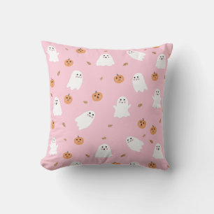 Coussin Ghost mignon et Citrouille Motif d'Halloween rose