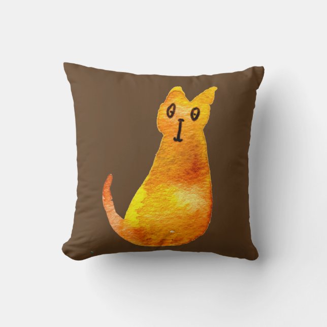 Coussin Ginger cat mignon aquarelle illustration art (Recto)