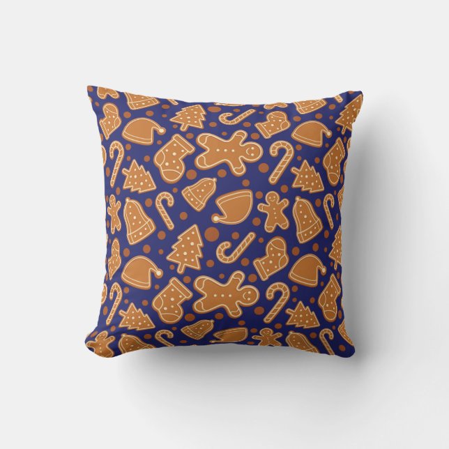 Coussin Gingerbread Cookies Christmas Dark Blue Festive (Recto)