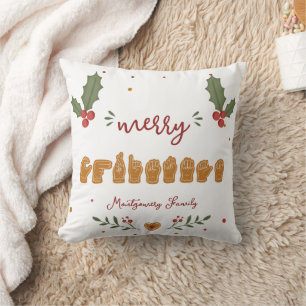 Coussin Gingerbread mains de Noël personnalisées en ASL