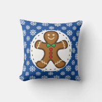 Gingerbread Man on Blue White Snowflakes