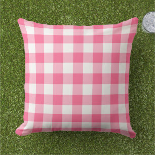 Coussin Gingham à carreaux rose vif et blanc gras