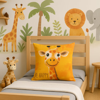 Coussin Girafe jaune orange heureuse pour enfants Motivati