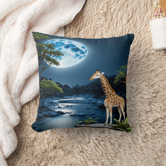 Coussin Girafe Sur La Rivière Lune Sous Starlit Sky (Couverture)