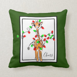 Coussin Giraffe de vacances - scintillant rouge et vert lu